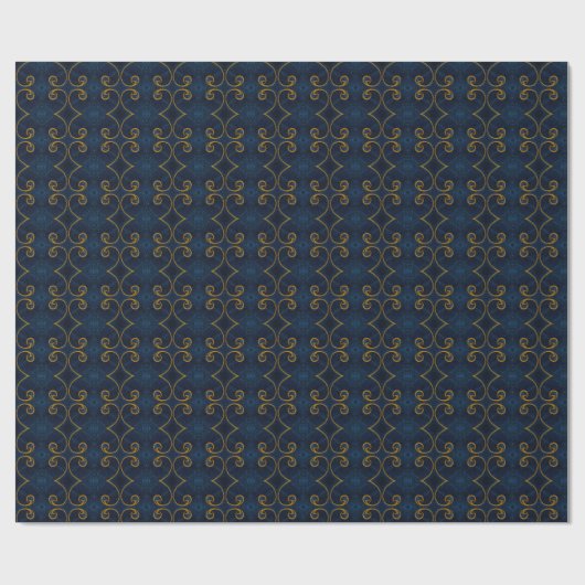 Papier Cadeau Distingué Royal Navy Blue Gold Intricable (Plat)