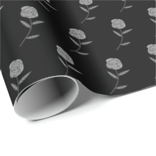 Papier Cadeau Ditsy Floral Black Holiday Cadeau Roses d'argent