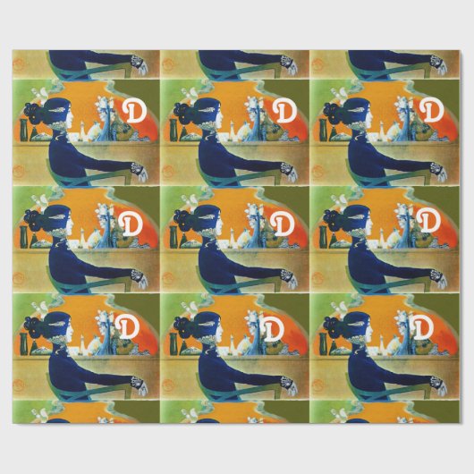 PAPIER CADEAU DIVA EN BLEU, MONOGRAMME DE MODE BEAUTÉ (Plat)