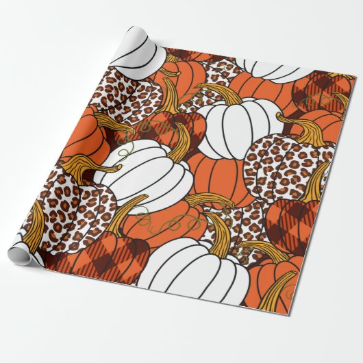 Papier Cadeau Divers citrouilles. Leopard, orange, blanc et buf (Déroulé)