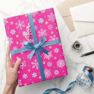 Papier Cadeau Diverses formes de flocon rose moderne chic élégan