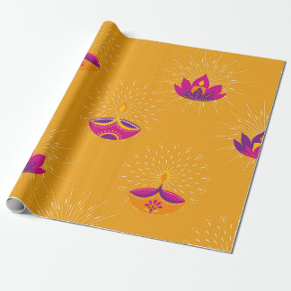 Papier Cadeau Diwali Diya et Lotus Spirituel Radieux