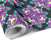 Papier Cadeau Diwali Giftwrap rose, bleu, noir Motif Rangoli (Coin rond)