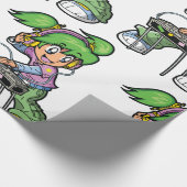 Papier Cadeau DJ Girl avec cheveux verts et casques (Coin)