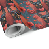 Papier Cadeau Doberman aux roses de la Saint-Valentin (Coin rond)