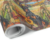Papier Cadeau Doberman Chien Moisson d'automne Thankgiving (Coin rond)