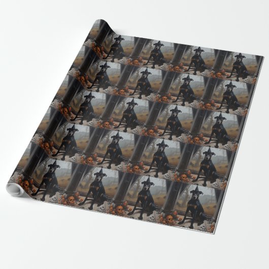Papier Cadeau Doberman Citrouilles Halloween Épouvantable (Déroulé)