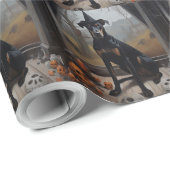 Papier Cadeau Doberman Citrouilles Halloween Épouvantable (Coin rond)