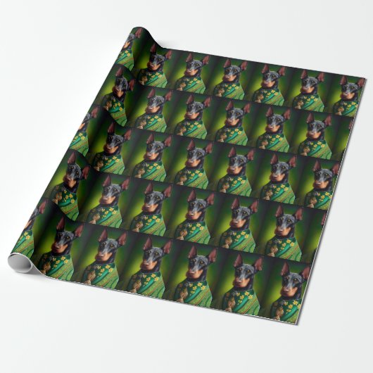 Papier Cadeau Doberman Dog en tenue de la Saint Patrick (Déroulé)