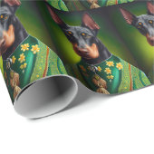 Papier Cadeau Doberman Dog en tenue de la Saint Patrick (Coin rond)