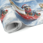 Papier Cadeau Doberman Dog in Sledge Let it Neige Noël (Coin rond)