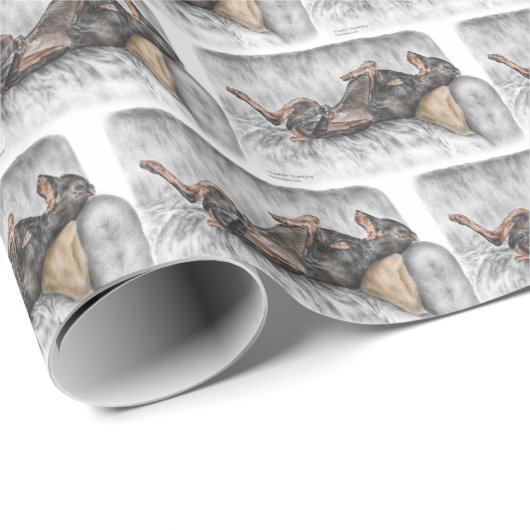 Papier Cadeau Doberman drôle sur Sofa (Coin rond)