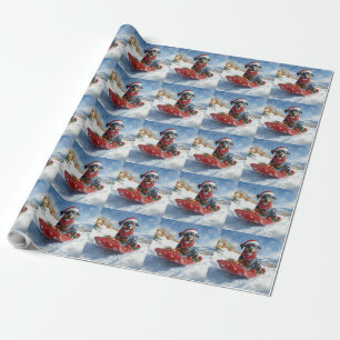 Papier Cadeau Doberman en traîneau 'Qu'il neige' Noël