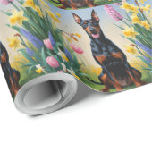 Papier Cadeau Doberman Fleurs de printemps chien Peinture (Coin rond)