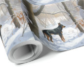 Papier Cadeau Doberman Pinscher Laisser Neige Noël (Coin rond)