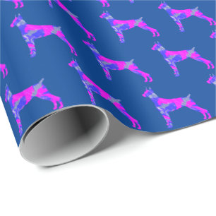 Papier Cadeau Doberman Pinshe Chien Silhouette rose/bleu bleu ca