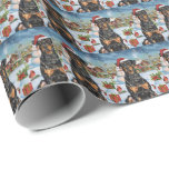 Papier Cadeau Doberman Winter Wonderland Christmas Joy<br><div class="desc">Ce design festif reflète l'esprit joyeux de la période des fêtes, avec un adorable petit portant un chapeau de Père Noël. Le chien est niché dans un pays des merveilles hivernales, avec un bonhomme de neige, un sapin de Noël décoré et des cadeaux joliment emballés. Les flocons de neige tombent...</div>