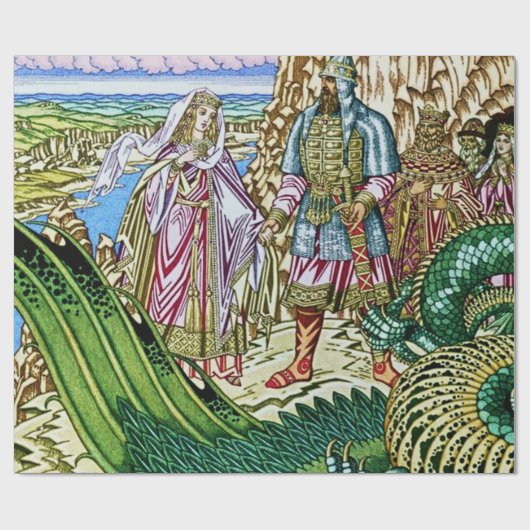 Papier Cadeau "Dobrynya Nikitich secourt Zabava" par Ivan Bilibi (Plat)