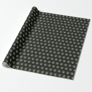Papier Cadeau Doctorat casquette or noir motif doctorat