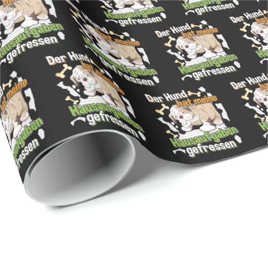 Papier Cadeau Dog Ate My Homework - Apprendre le devis allemand (Coin rond)