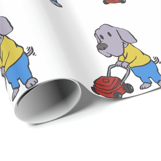 Papier Cadeau Dog gardener with lawn mower choose (Coin rond)