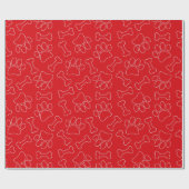 Papier Cadeau Dog Paw And Bones Drawing Pattern Custom Red (Plat)