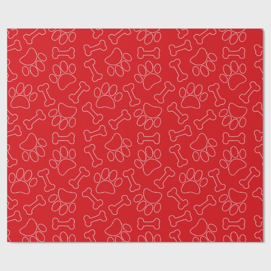 Papier Cadeau Dog Paw And Bones Drawing Pattern Custom Red (Plat)
