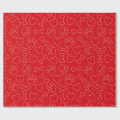 Papier Cadeau Dog Paw Hearts And Bones Pattern Custom Red (Plat)
