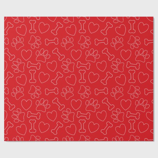 Papier Cadeau Dog Paw Hearts And Bones Pattern Custom Red (Plat)