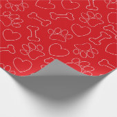 Papier Cadeau Dog Paw Hearts And Bones Pattern Custom Red (Coin)