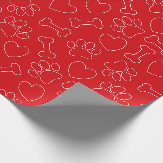 Papier Cadeau Dog Paw Hearts And Bones Pattern Custom Red (Coin)