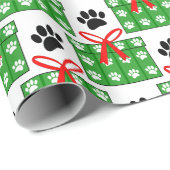 Papier Cadeau Dog Paw Print Gift Box Pattern Design Red Green (Coin rond)