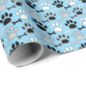 Papier Cadeau Dog Paw Prints and Bones Pattern Blue (Coin rond)