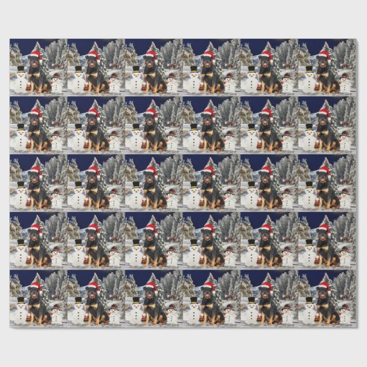 Papier Cadeau Doigt Rottweiler en neige avec lumière de chapeau (Plat)