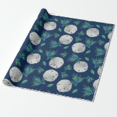 Papier Cadeau Dollar de Sable Thème Marin Bleu Profond (Déroulé)