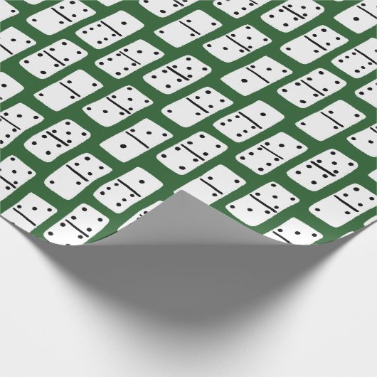 Papier Cadeau Dominos blancs avec points noirs sur motif vert (Coin)