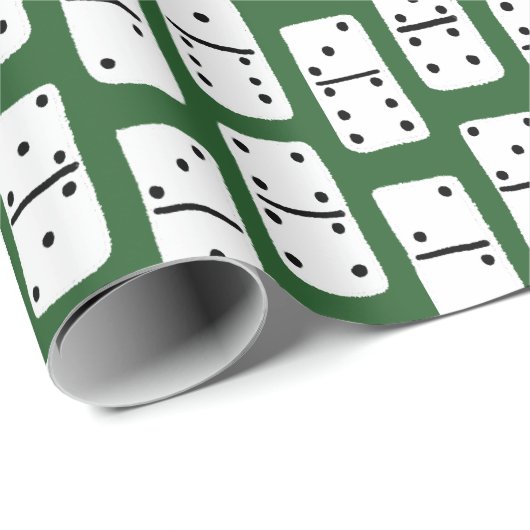 Papier Cadeau Dominos blancs avec points noirs sur motif vert (Coin rond)