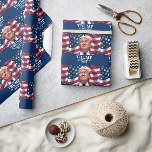 Papier Cadeau Donald Trump 2024 - Drapeau américain (Artisanat)