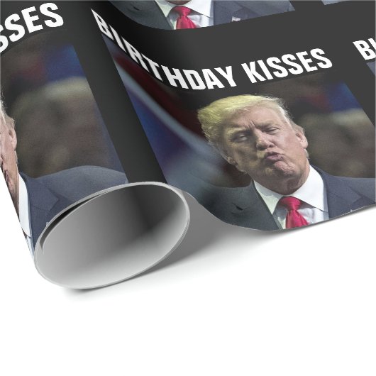 PAPIER CADEAU DONALD TRUMP ANNIVERSAIRE D'ENFANCE KISS (Coin rond)