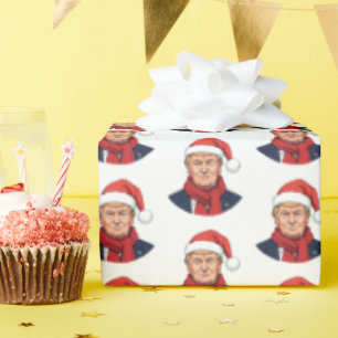 Papier Cadeau Donald Trump avec le Casquette du Père Noël Joyeux
