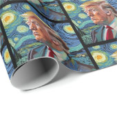 Papier Cadeau Donald Trump Starry Night Van Gogh Art Style 2024 (Coin rond)