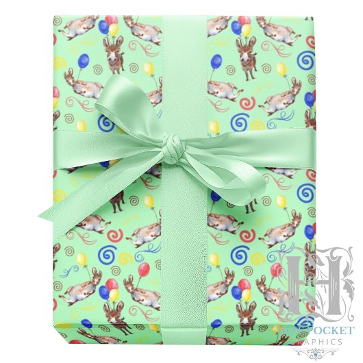 Papier Cadeau Donkey Wrapping Paper in Green