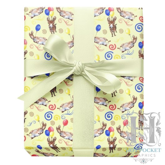 Papier Cadeau Donkey Wrapping Paper in Yellow
