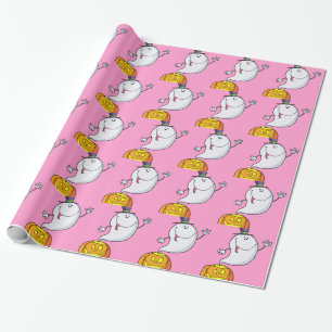 Papier Cadeau Dons de fille de dessin d'Halloween rose