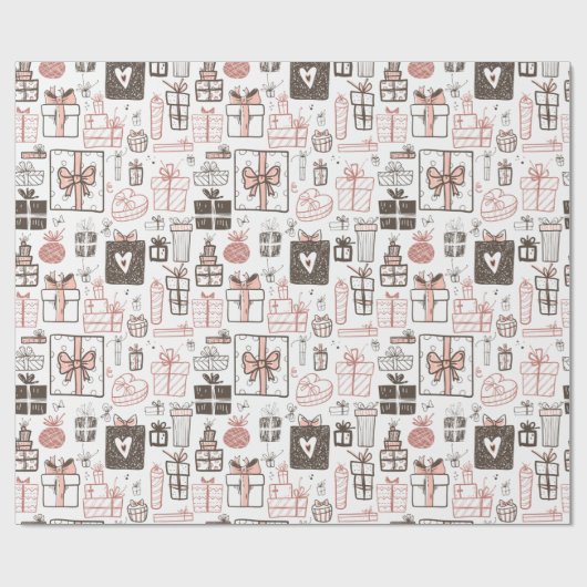 Papier Cadeau Dons Whimsical Dessin rose Noël mignon (Plat)