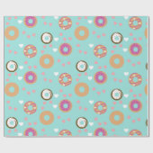 Papier Cadeau Donuts Saint Valentin Coeurs Mer Rouge Turquoise (Plat)