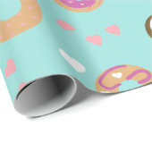 Papier Cadeau Donuts Saint-Valentin Cœurs Rouge Mer Sarcelle (Coin rond)