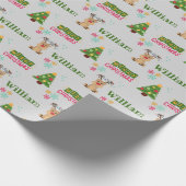 Papier Cadeau Doodé de cerf mignon et sapin de Noël Personnalisé (Coin)