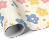 Papier Cadeau Doodé de fleurs colorées (Coin rond)