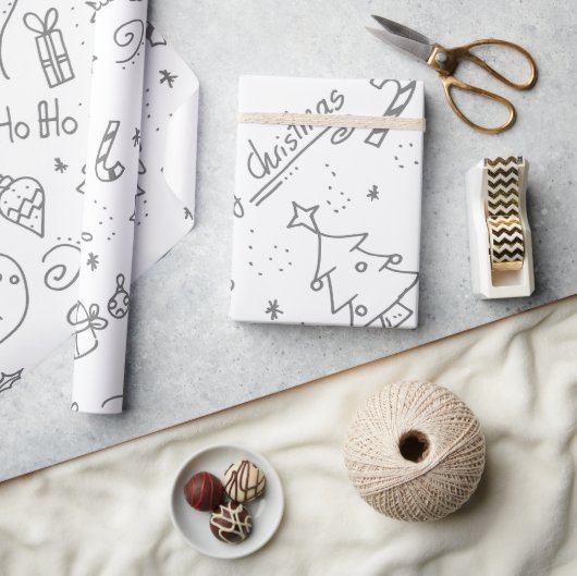 Papier Cadeau Doodé Noël Snowman Outline Kids Coloration (Artisanat)